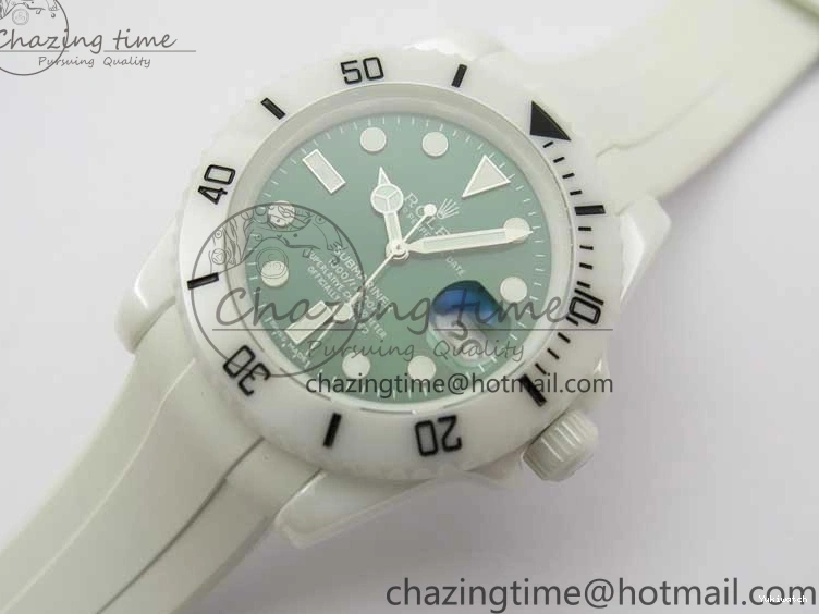 40mm 5GF Best Green Dial White Edition Submariner Strap White Ceramic Rubber SA3135 on 0209